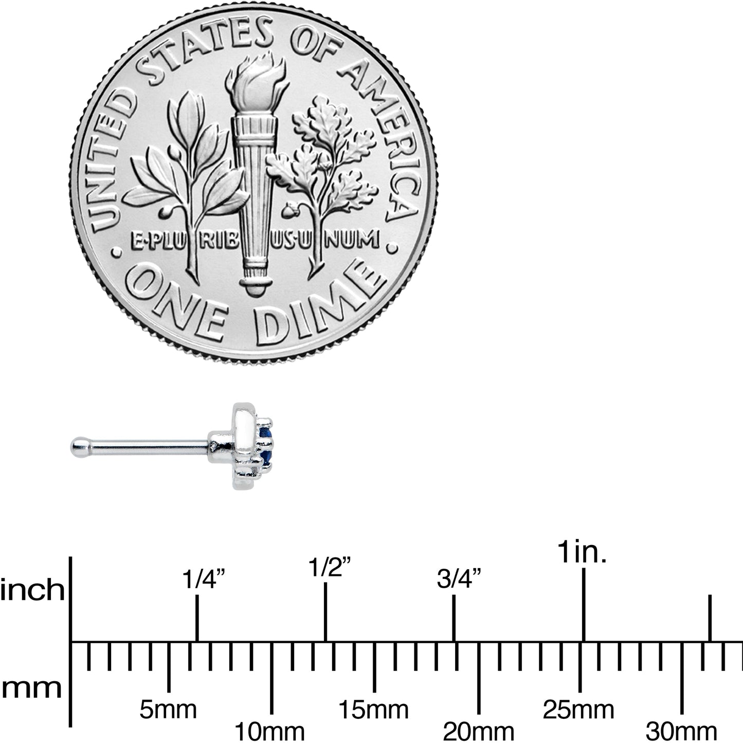 20G 1/4 Clear Blue Gem Oval Swirl Nose Bone