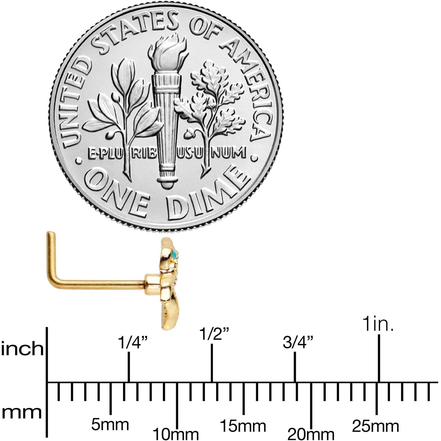 20G 7mm Gold Tone Hearts Butterfly L Shape Nose Ring