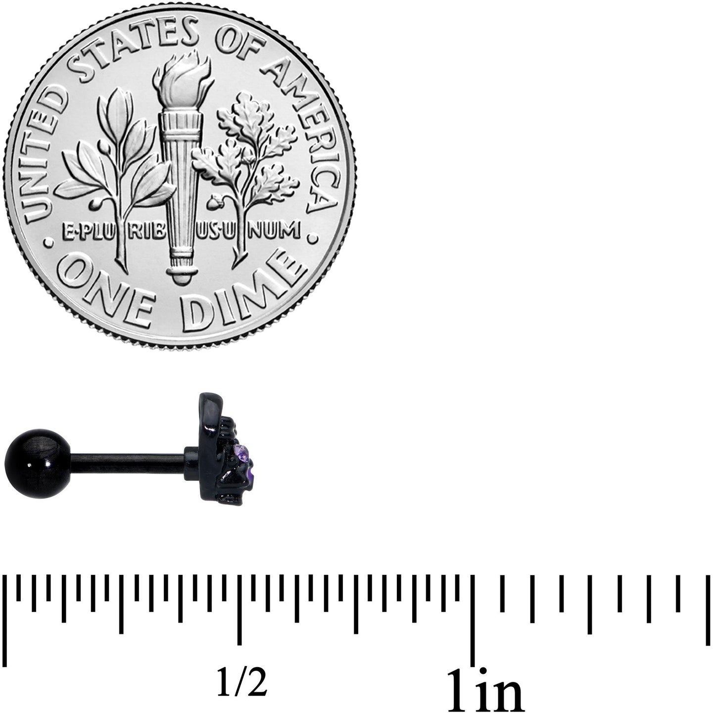 16G 1/4 Purple Gem Black Heart Skull Bow Cartilage Tragus Earring