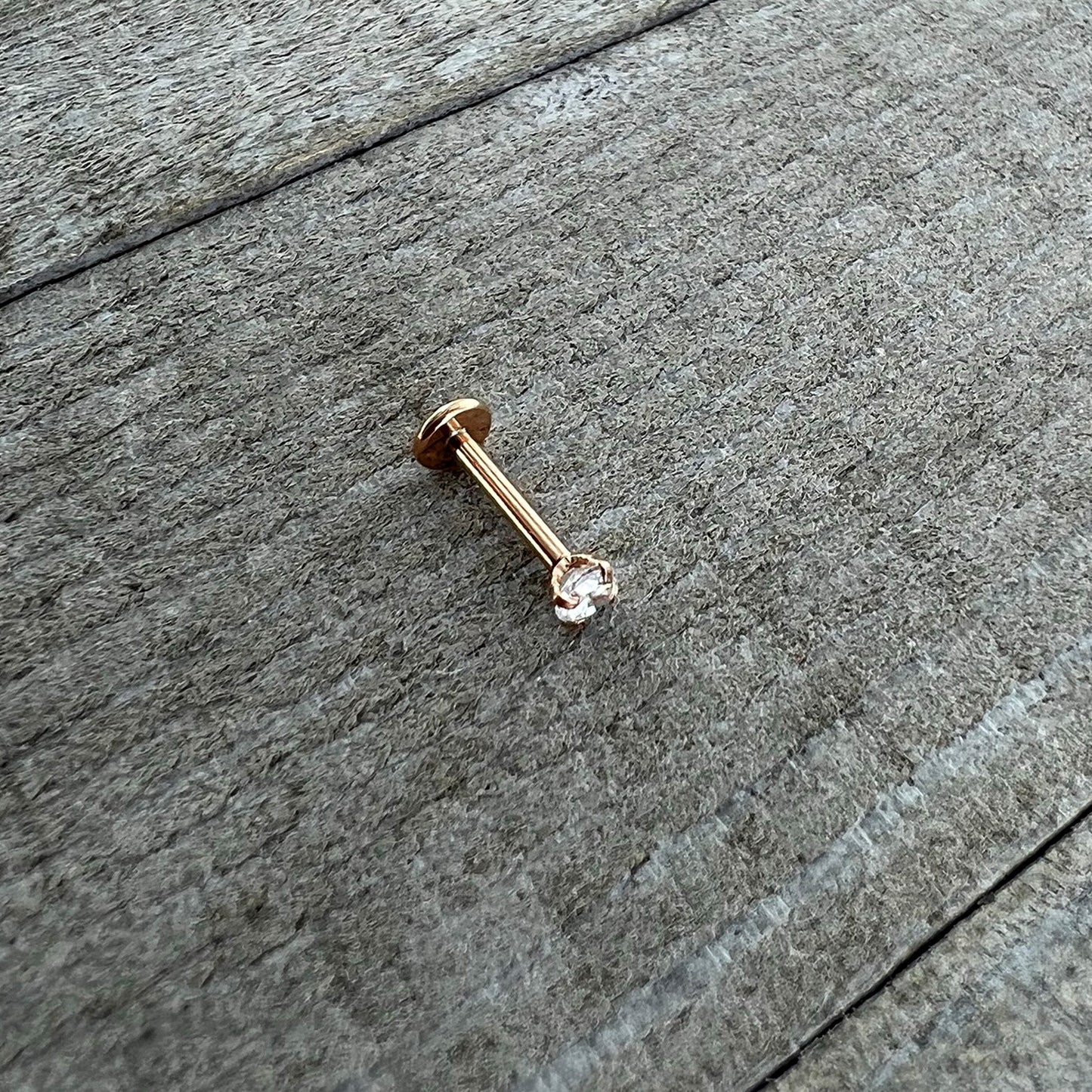 16G 5/16 Clear Gem Rosy Tone Round Internal Thread Labret Tragus