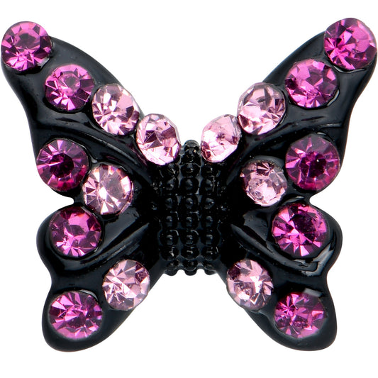 20G 1/4 Pink Gem Midnight Black Butterfly Nose Bone