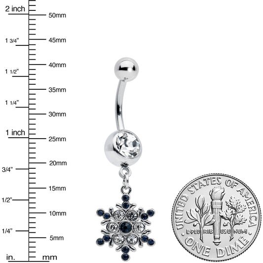 Clear Blue Gem Festive Snowflake Christmas Dangle Belly Ring
