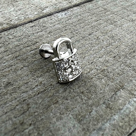 16G 1/4 Clear CZ Gem Lock It Up Labret
