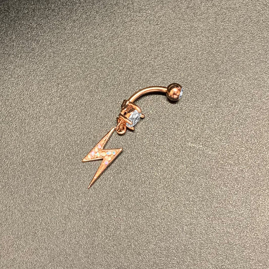 Aurora CZ Gem Rose Gold Tone Lightning Strike Dangle Belly Ring