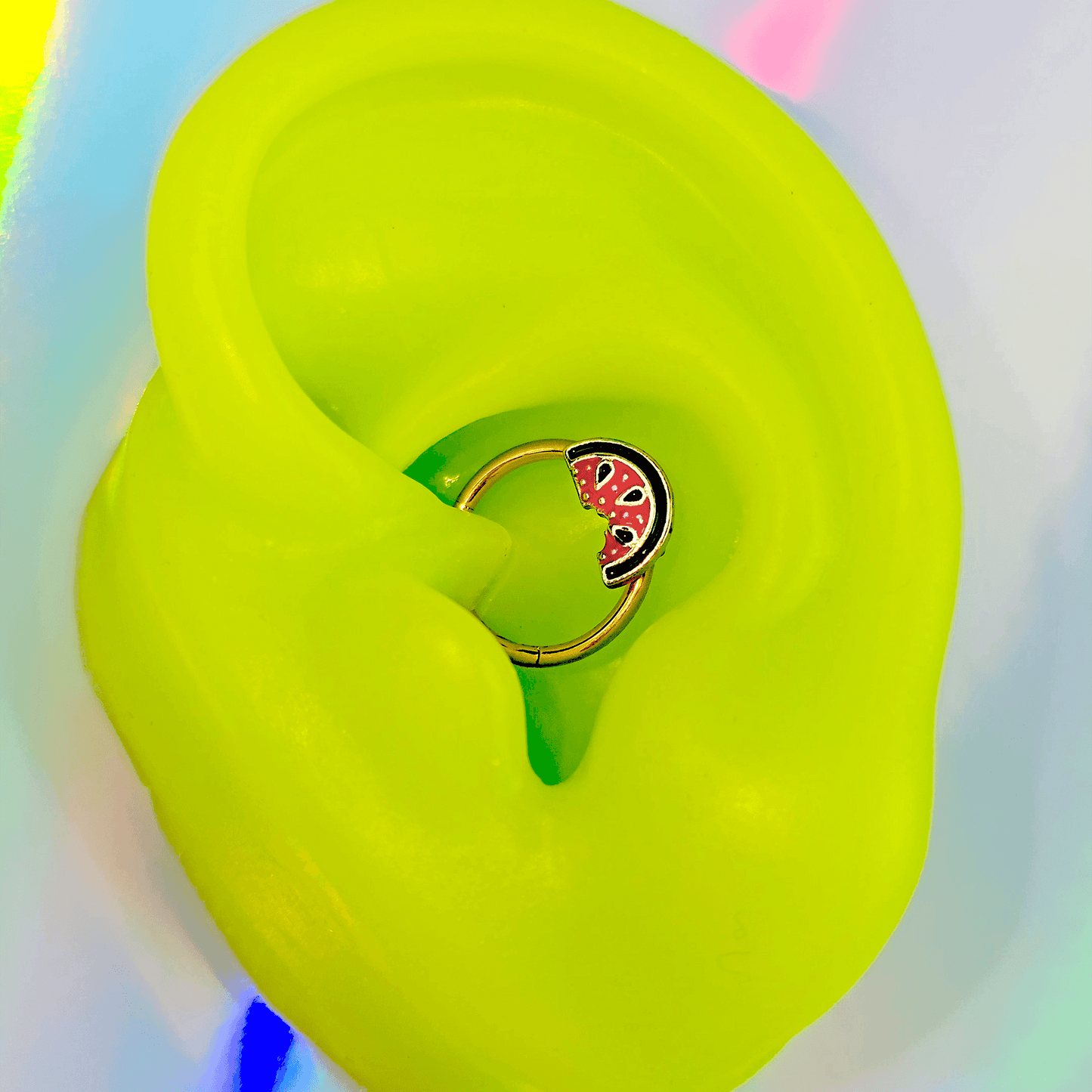 16G 3/8 Gold Tone Watermelon Bite Hinged Segment Ring