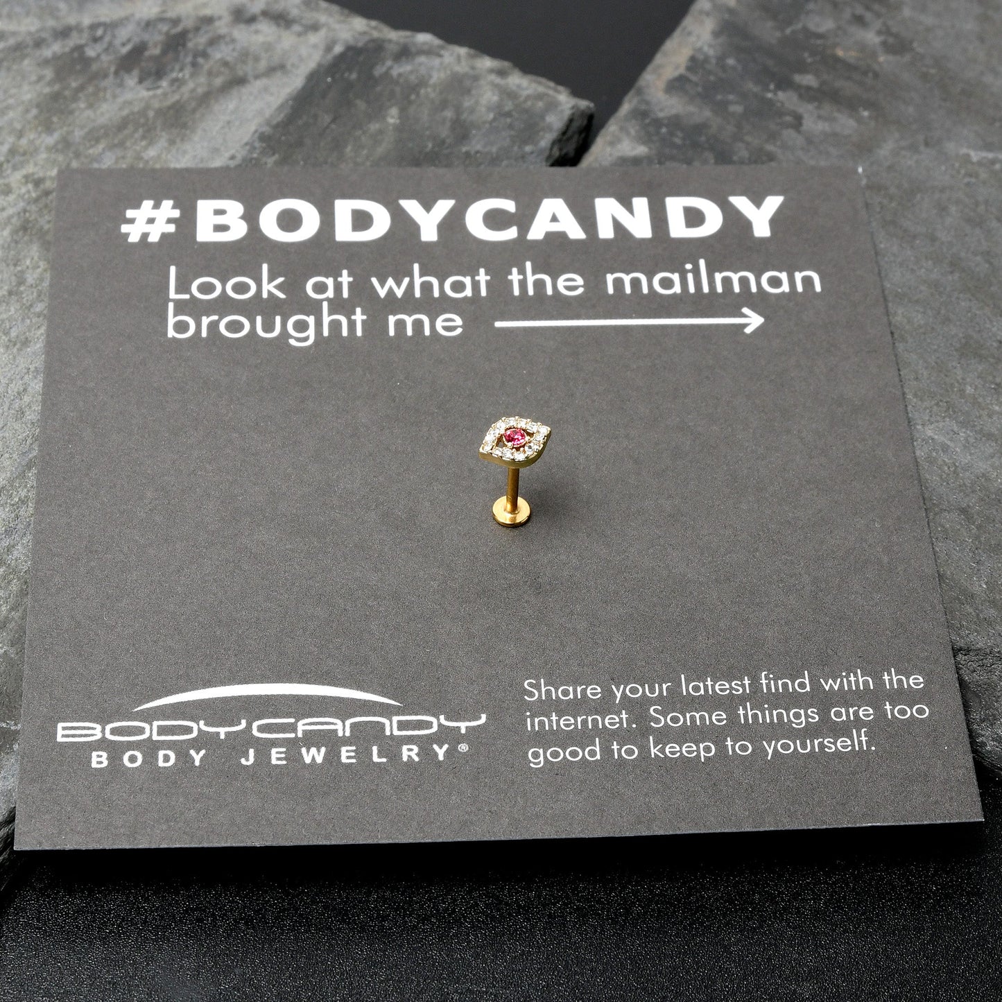 16G 5/16 Clear Pink Gem Gold Tone Open Eye Labret Monroe Tragus