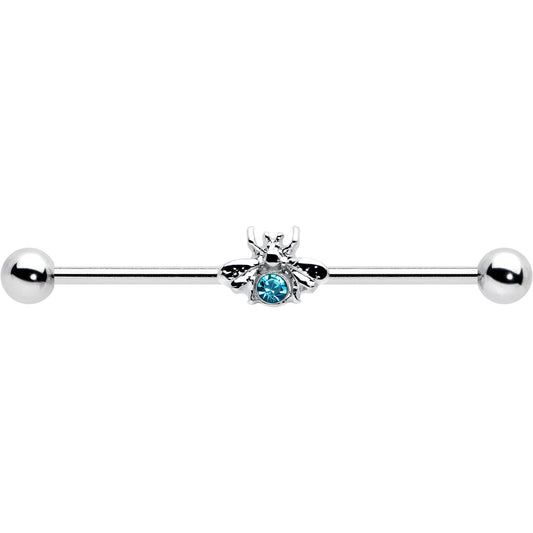 14G Blue Gem Bee Beautiful Insect Industrial Barbell 38mm