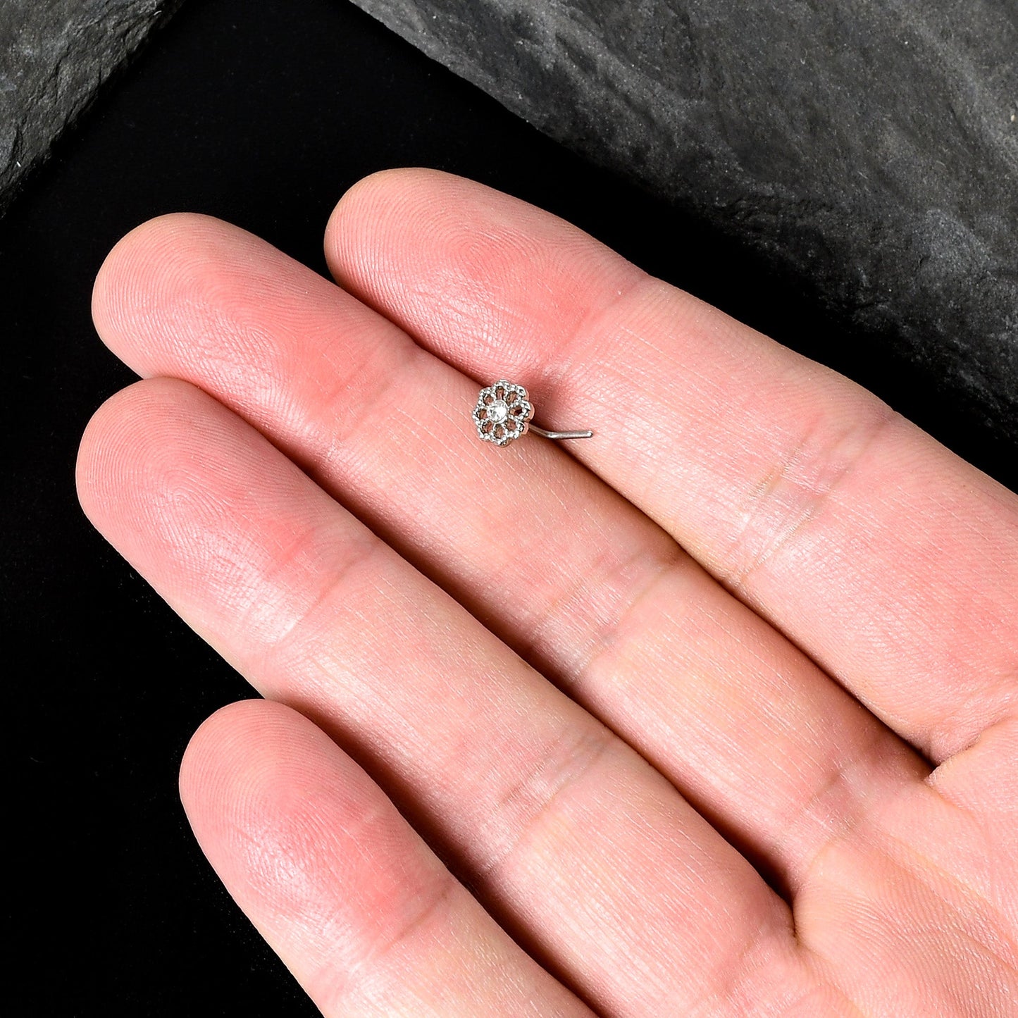 20G 7mm Clear Gem Epic Fabulous Flower L Shape Nose Ring