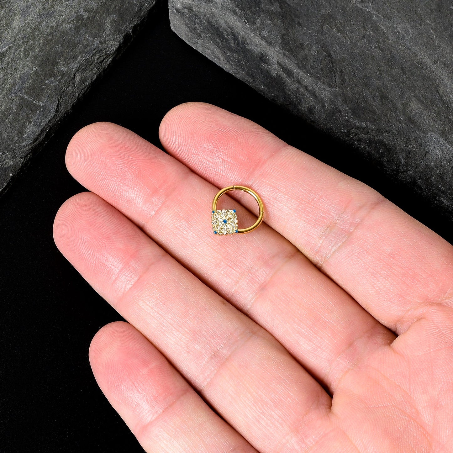 16G 3/8 Gold Tone Lacy Rhombus Hinged Segment Ring