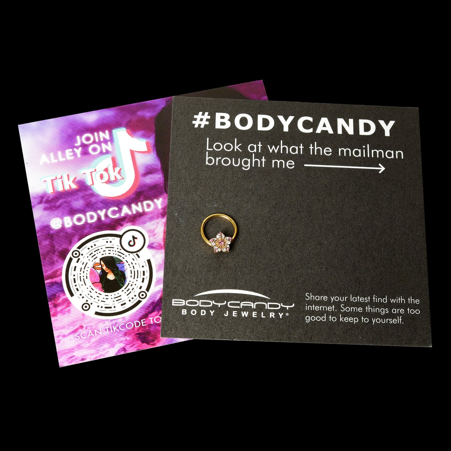 16G 3/8 Pink Clear Gem Gold Tone Texture Star Hinged Segment Ring