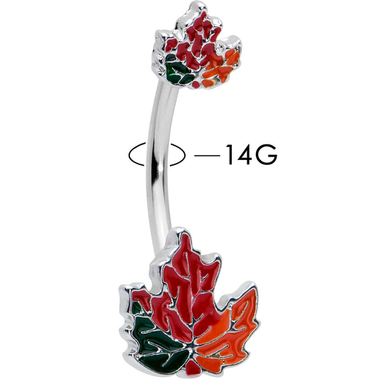 Autumn Tricolor Maple Leaves Red Green Orange Double Mount Belly Ring