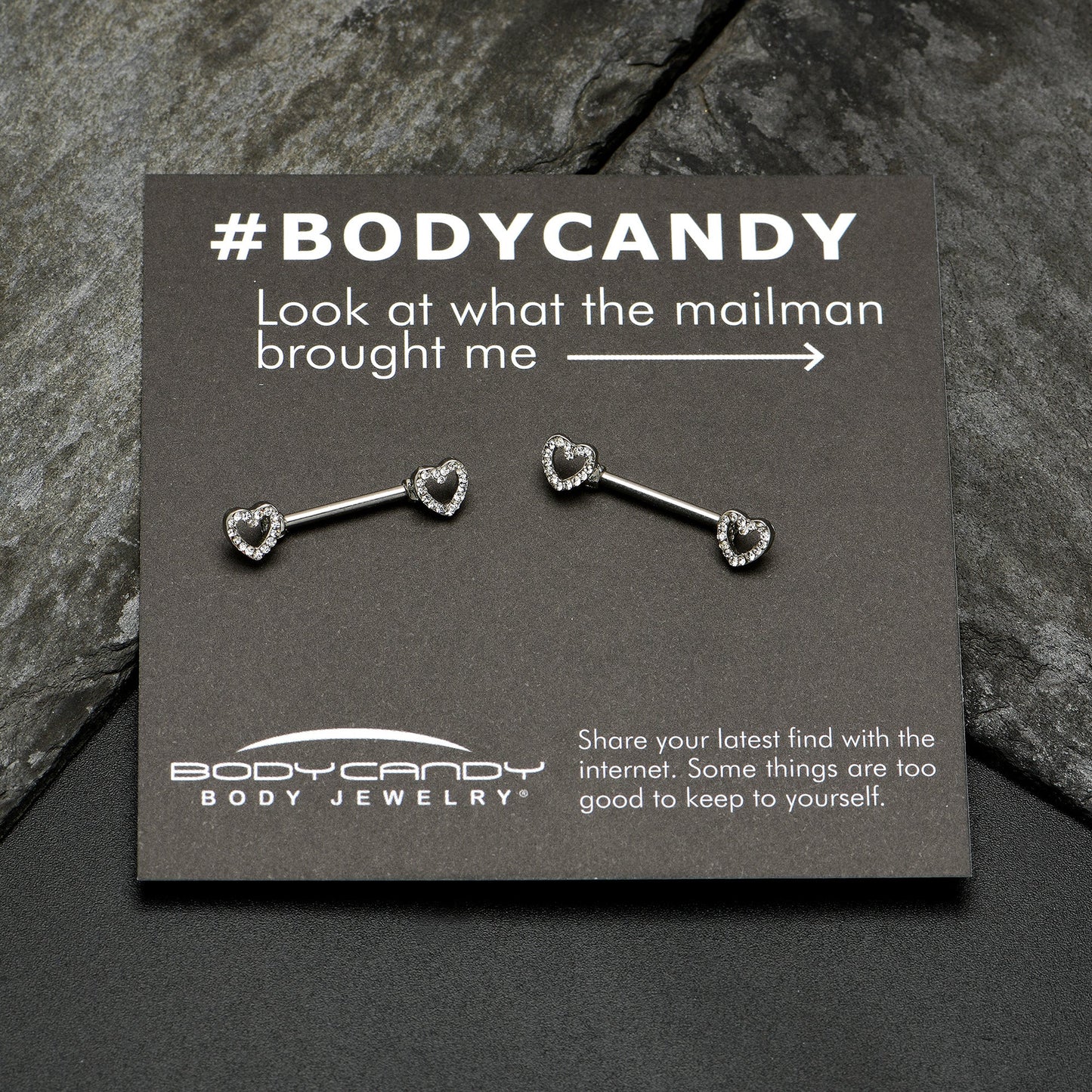 14G 9/16 Clear Gem Open Heart Valentine Barbell Nipple Ring Set