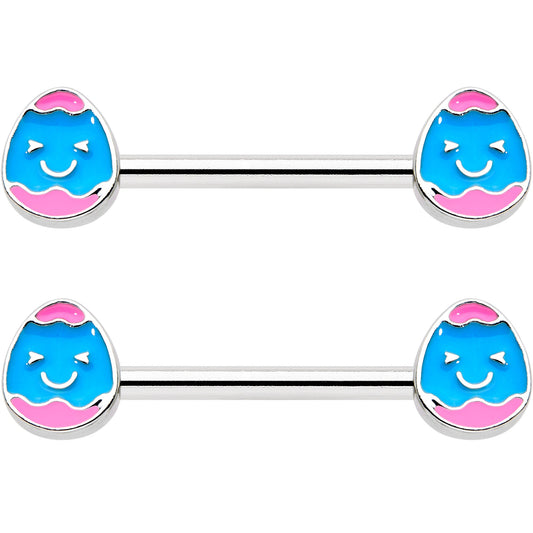 14G 9/16 Blue Pink Celebration Easter Egg Barbell Nipple Ring Set