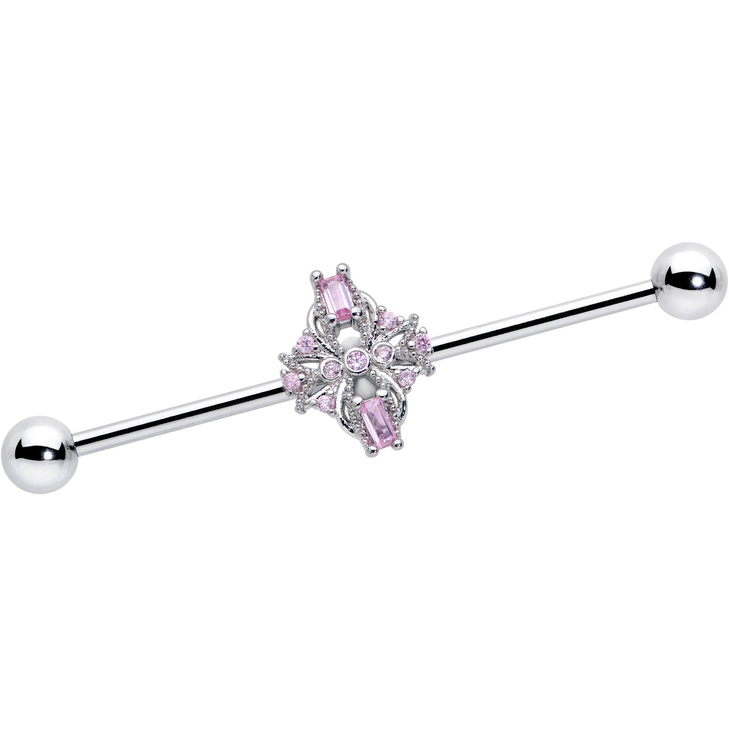 14G Pink Gem Opulent Cross Industrial Barbell 38mm