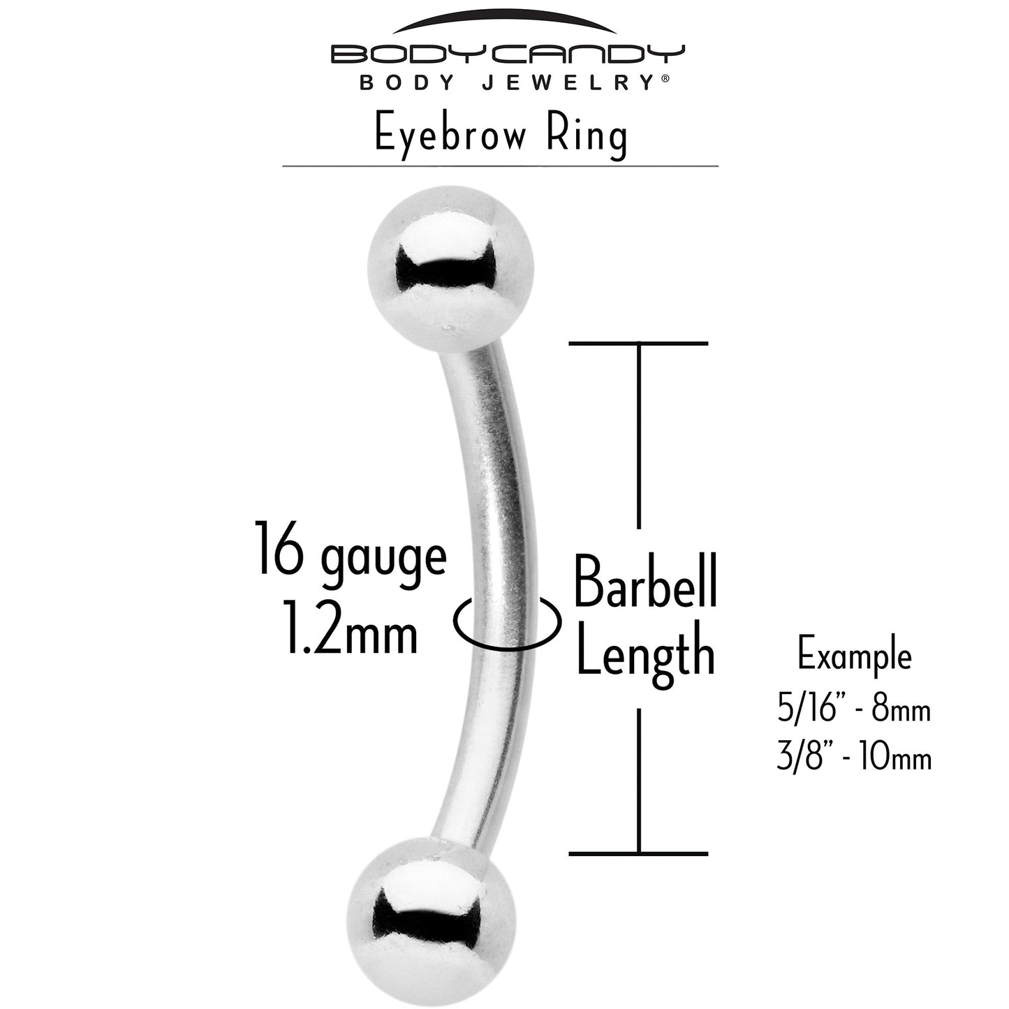 16G 5/16 Aurora CZ Gem Snowflake Style Curved Eyebrow Ring