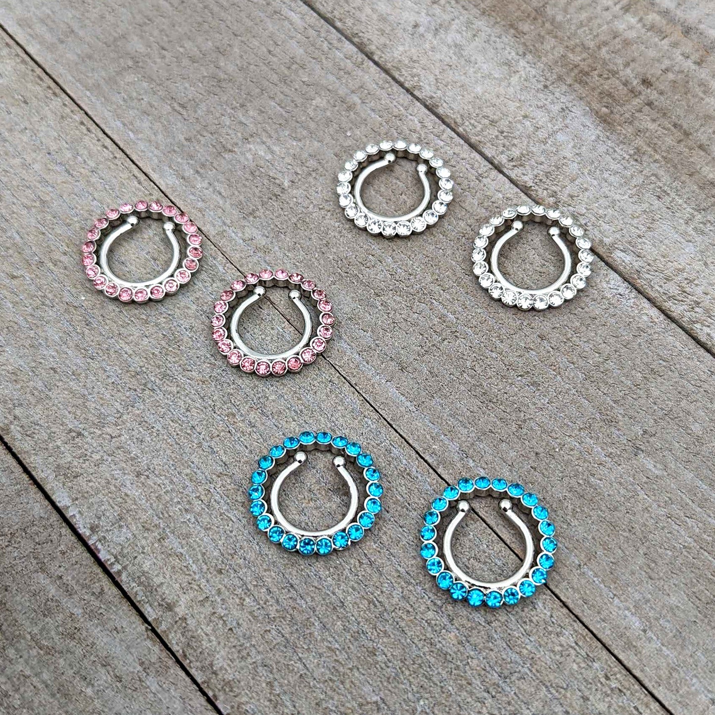 Clip On Fake Nipple Ring Set - Pink, Blue or Clear