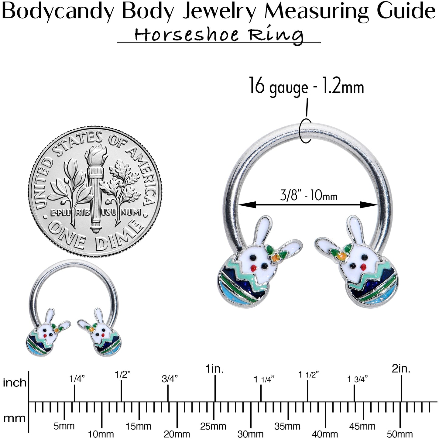 16G 3/8 Easter Egg Bunny Horseshoe Circular Barbell