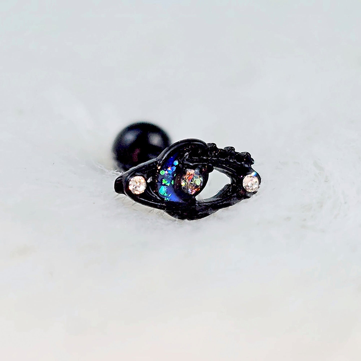 16G 1/4 Clear Gem Black Open Oval Cartilage Tragus Earring