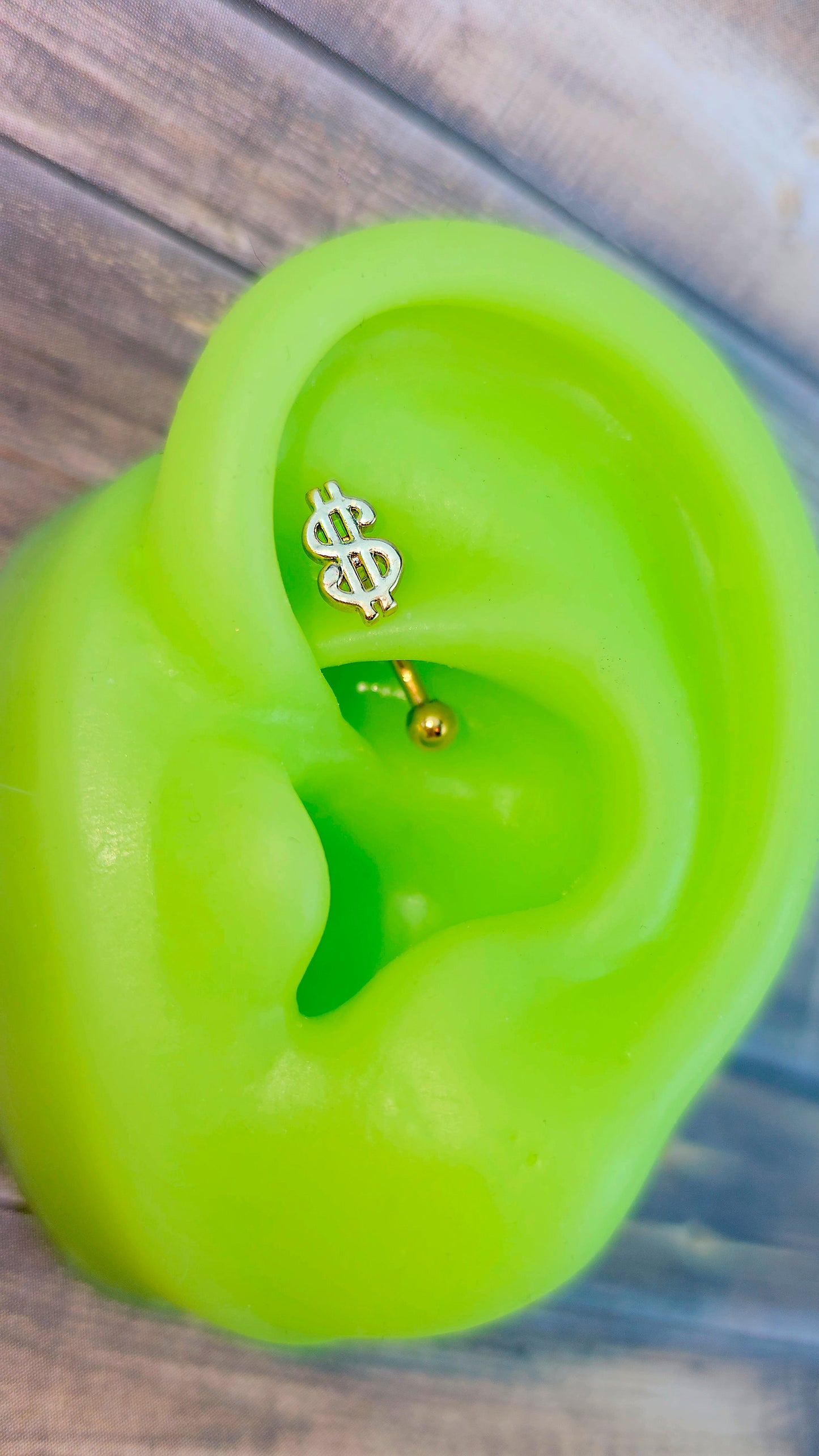 16G 5/16 Gold Tone Dollar Sign Curved Eyebrow Ring