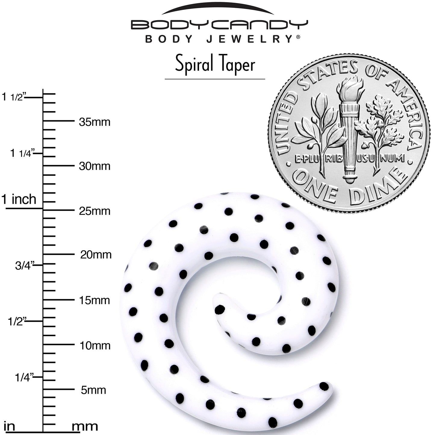 0G White Acrylic Polka Dots Black Spiral Taper Set