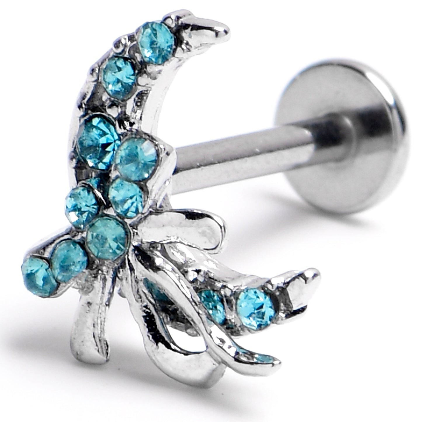 16G 5/16 Blue Gem Bow Moon Labret Monroe Tragus