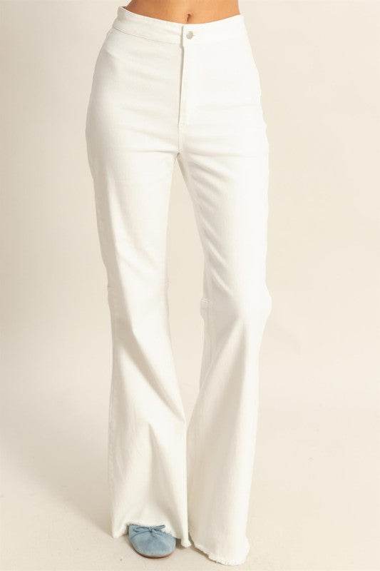 HYFVE Raw Hem High-Waist Washed Flared Jeans