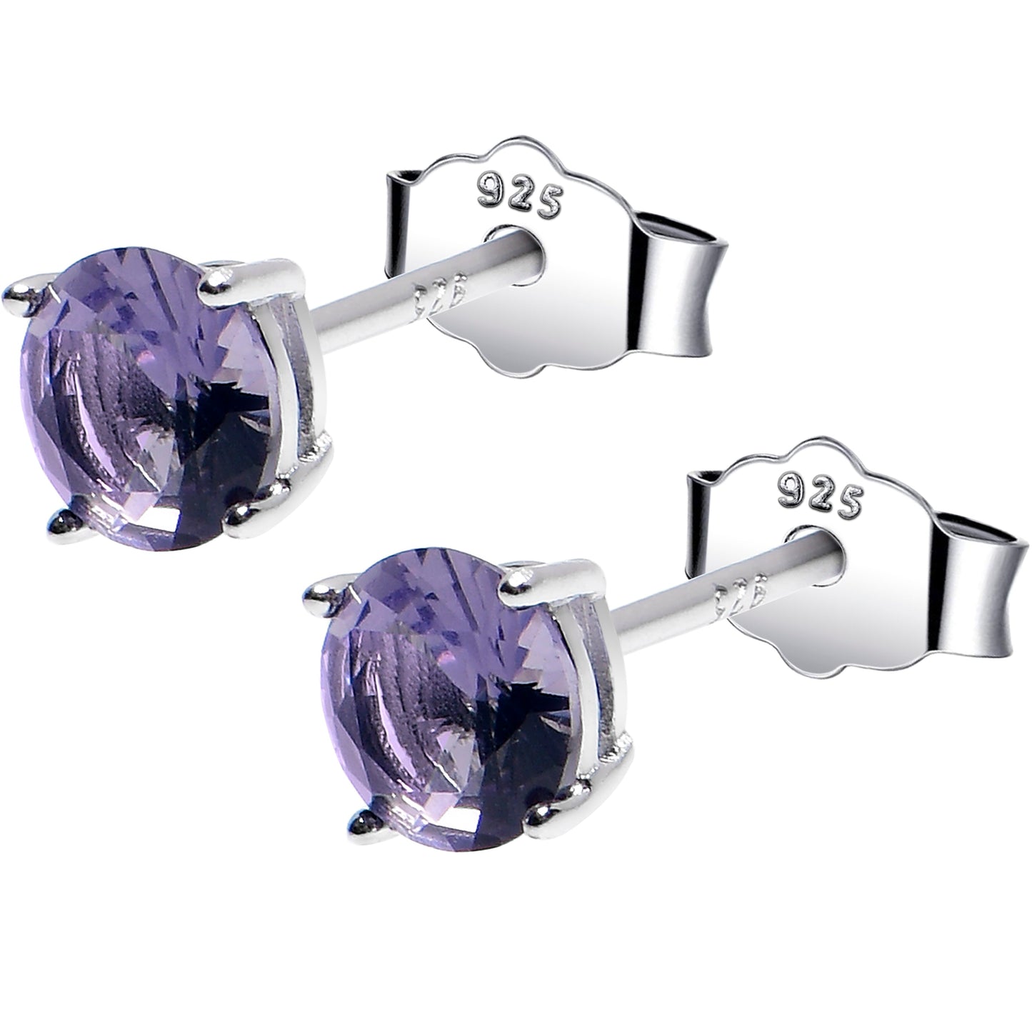 5mm CZ 925 Sterling Silver February Birthstone Stud Earrings