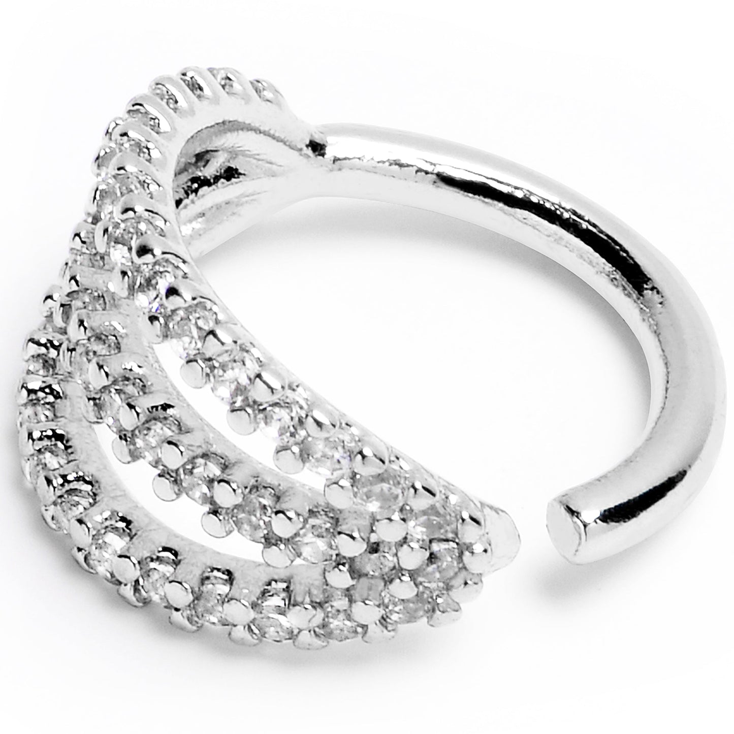 16G 5/16 Clear CZ Gem Faux Triple Hoop Closure Ring