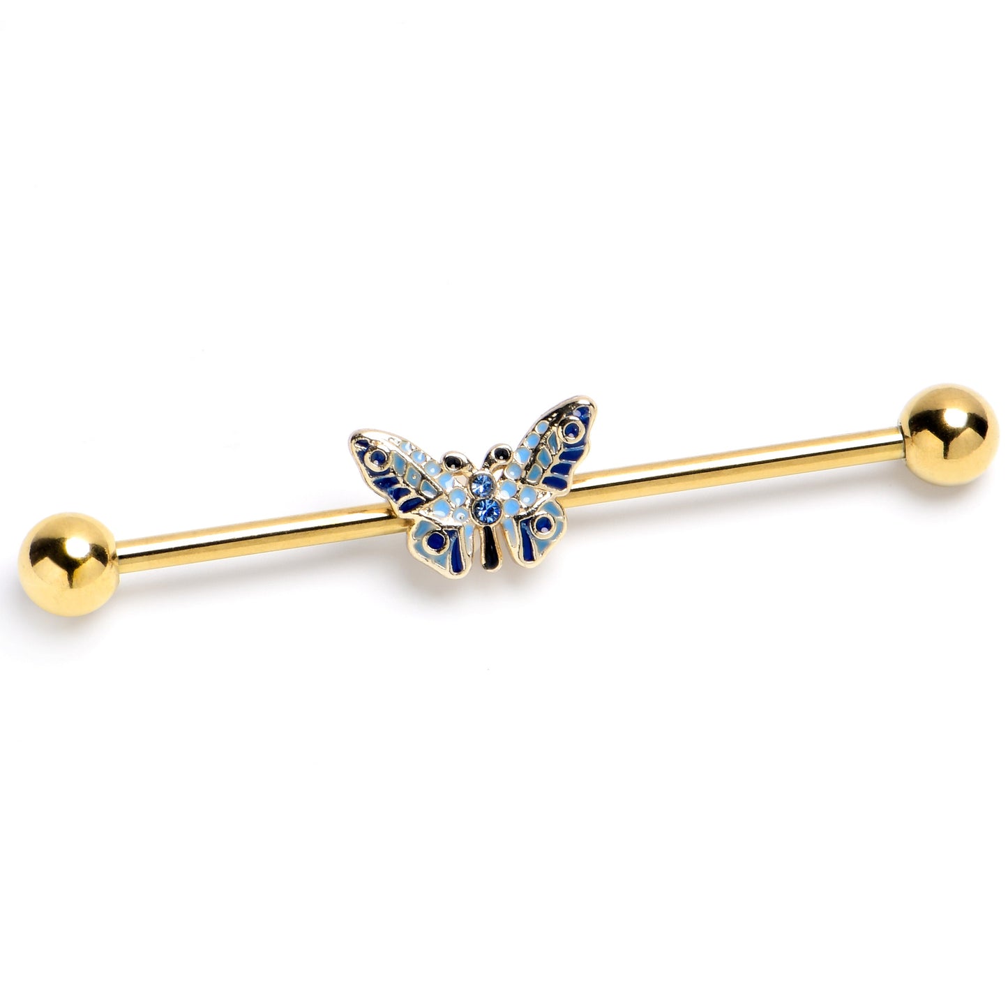 14G Gold Tone Evening Butterfly Industrial Barbell 38mm
