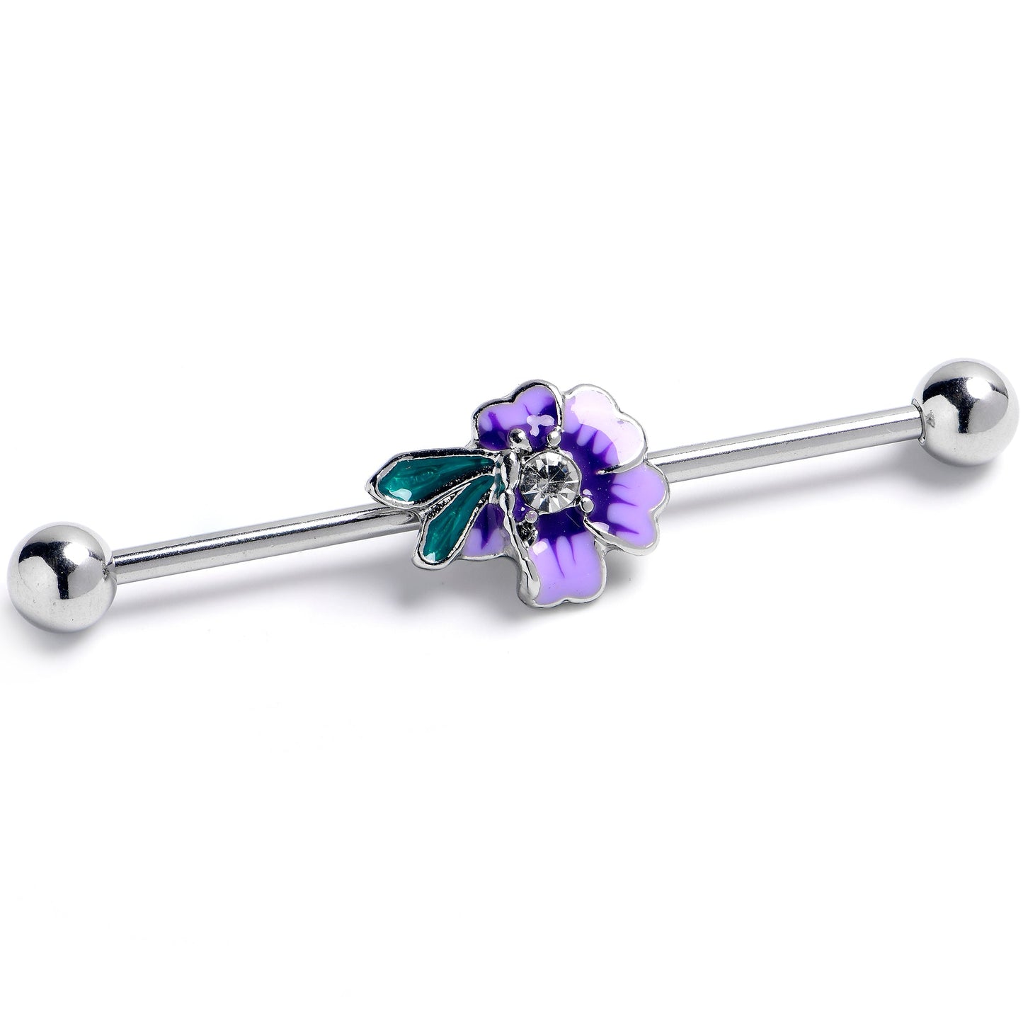 14G Clear Gem Faerie Flower Purple Industrial Barbell 38mm