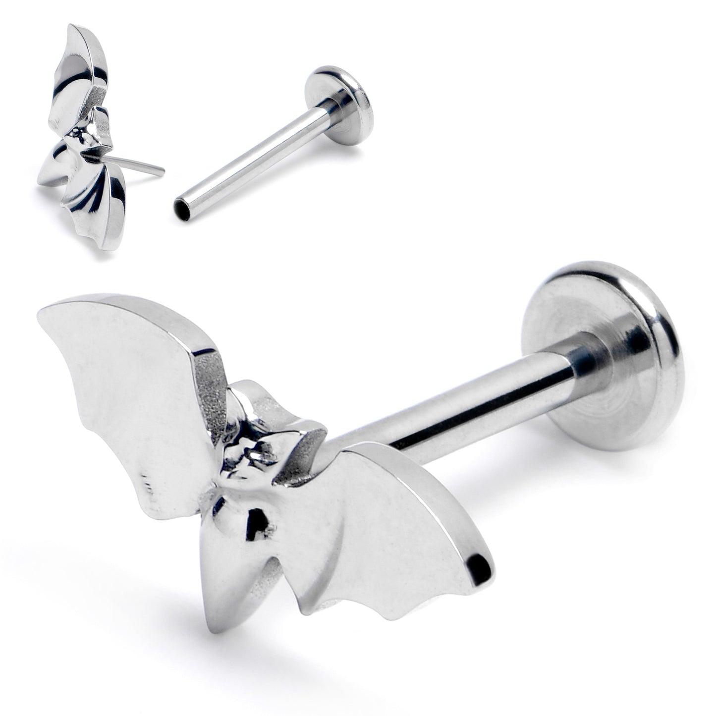 16G 3/8 G23 Titanium Bat Threadless Push In Labret Monroe Tragus