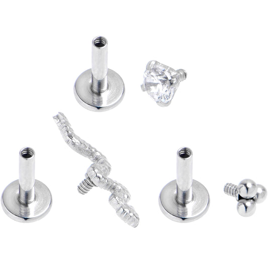 16G 1/4 Clear CZ Gem Snake Ball Trio Labret Tragus Set of 3