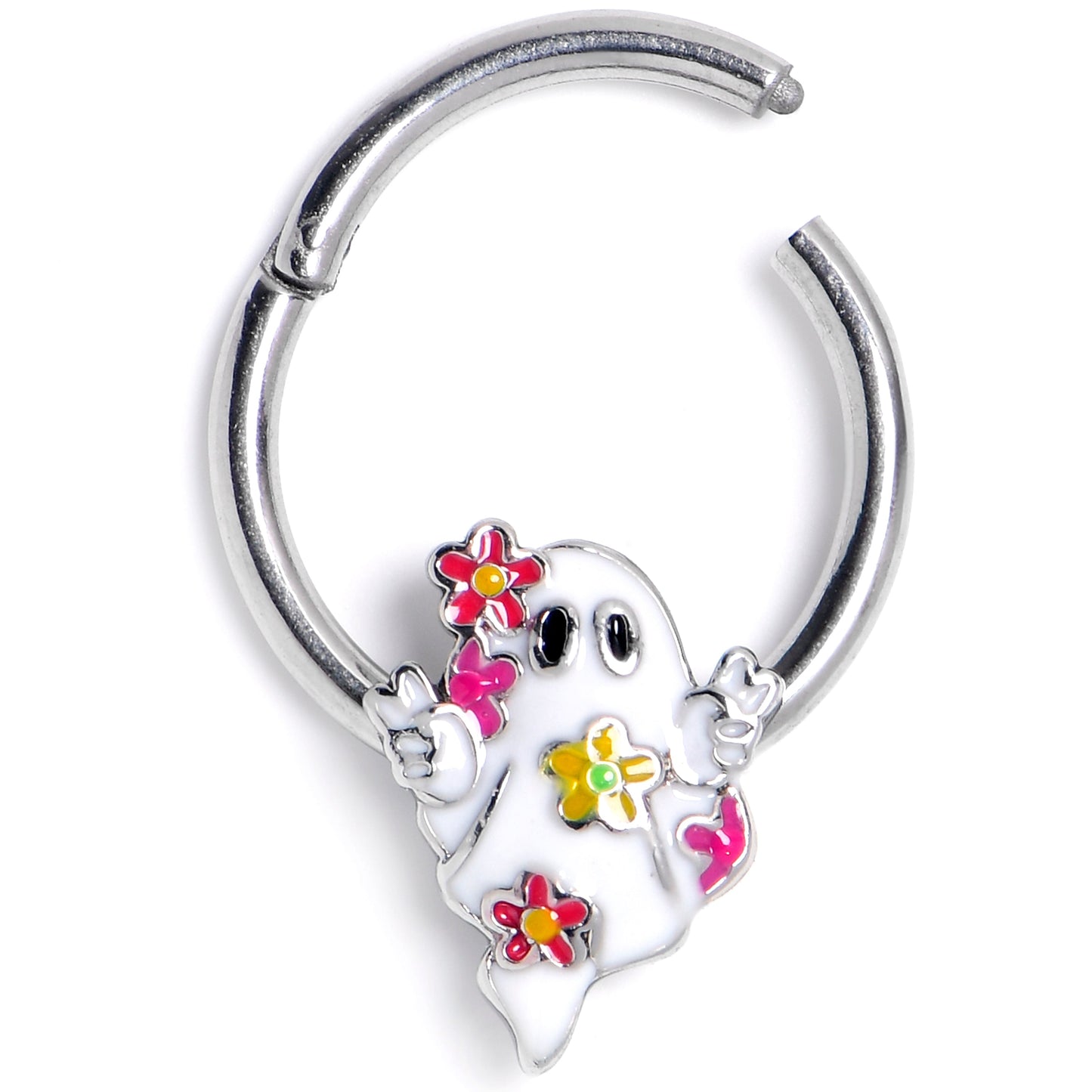 16G 3/8 Halloween Floral Ghost Hinged Segment Ring