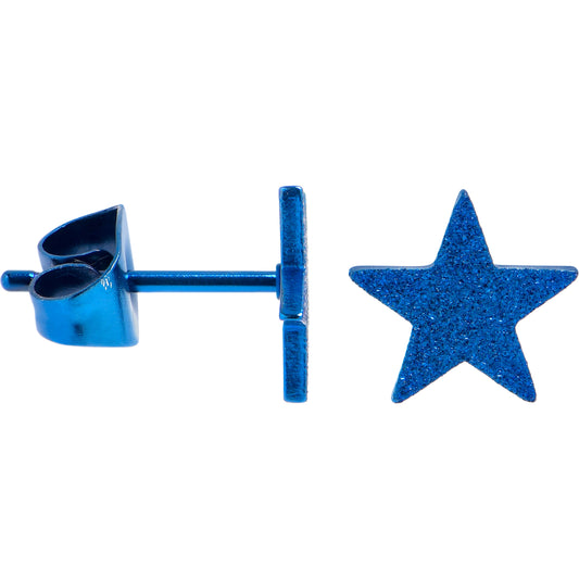 4mm-8mm Stars Stud Blue 316L Stainless Steel Earrings 6 Pack