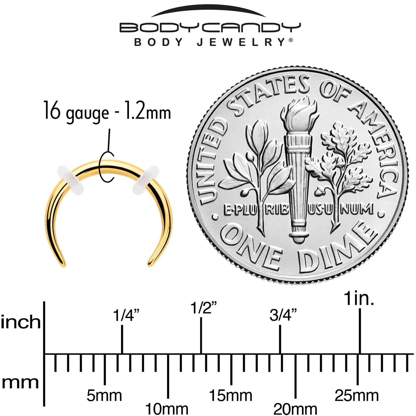 16G 5/16 Gold Tone Pincher Crescent Taper