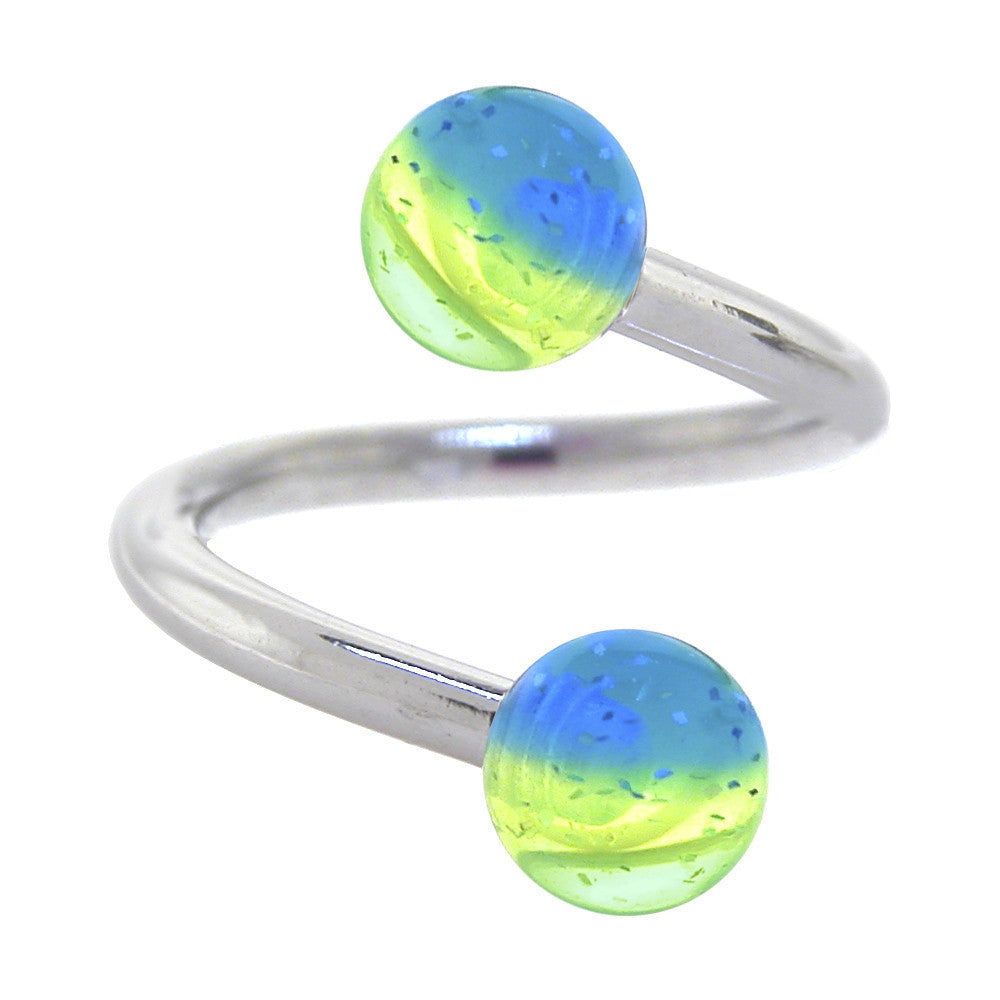 Two-tone Blue Green GLITTER Spiral Belly Button Ring