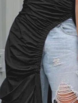 Side-Cut Slim-Fitting Long-Sleeved Slanted-Shoulder