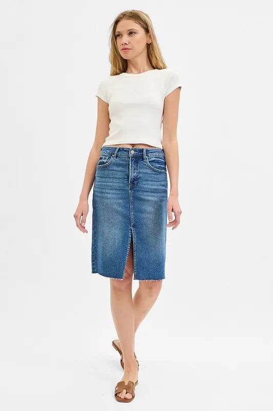 RISEN Full Size High Rise Front Slit Pencil Skirts Plus Size