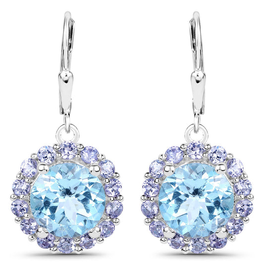 9.96 Carat Genuine Blue Topaz and Tanzanite .925 Sterling Silver Earrings