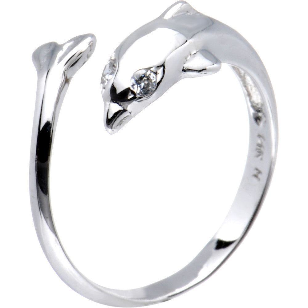 10k White Gold Cubic Zirconia Dolphin Toe Ring