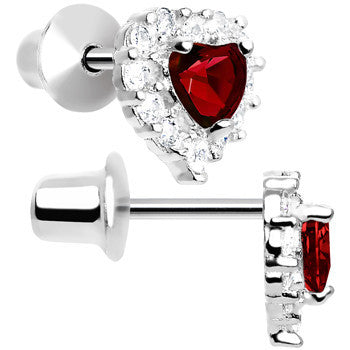 Sterling Silver Heart CZ January Birthstone Youth Screwback Earrings