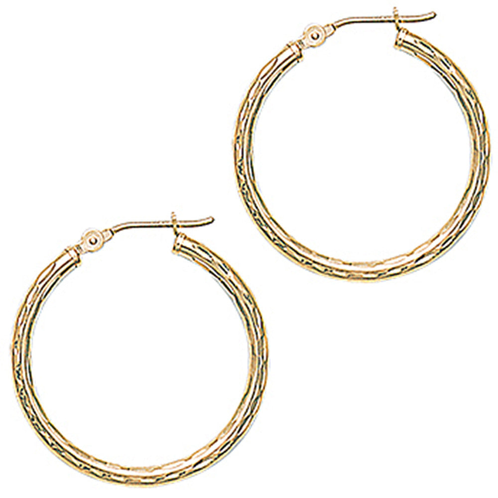 Solid 14K Yellow Gold 1 Inch Twist Pattern Hoop Earrings