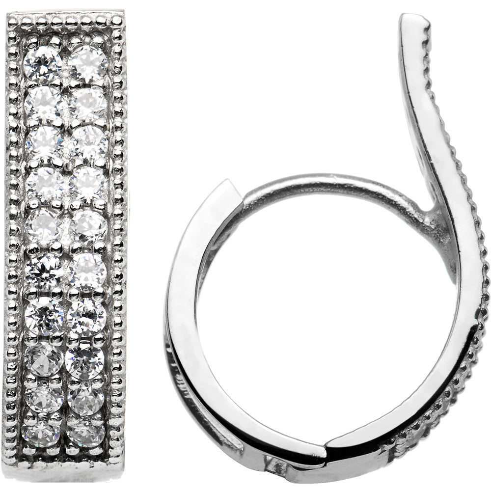 Sterling Silver Extended Cubic Zircoina Hoop Huggy Earrings