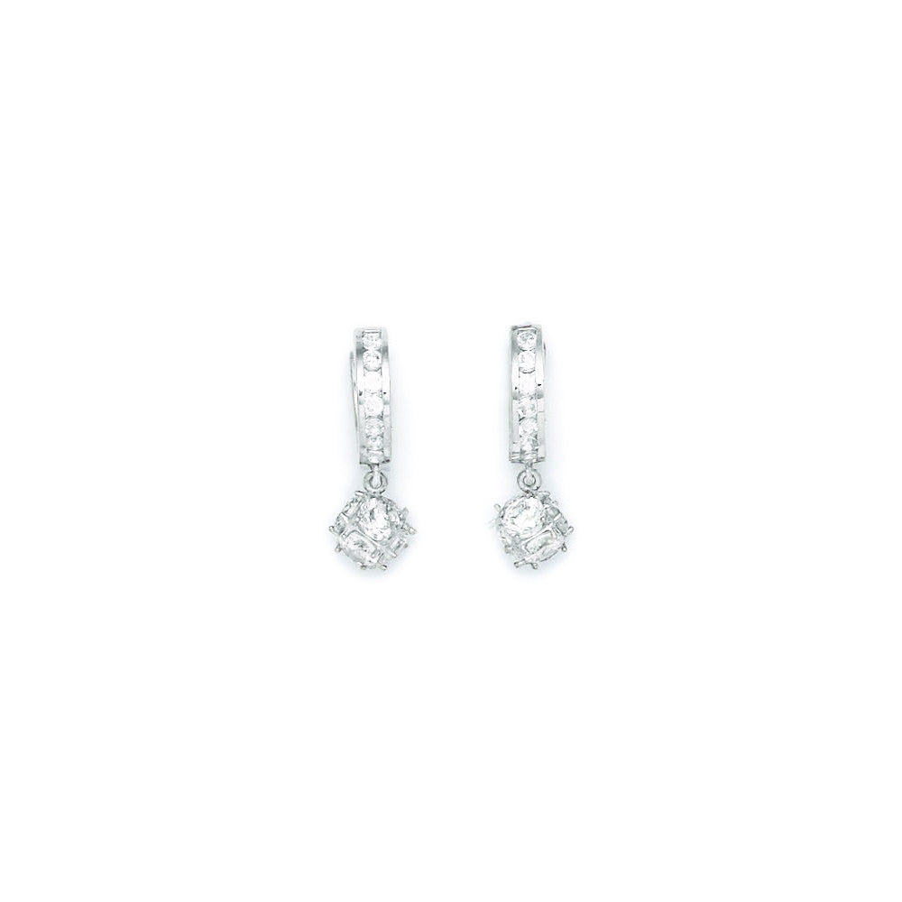 Sterling Silver 2mm CZ Cube Huggy Earrings