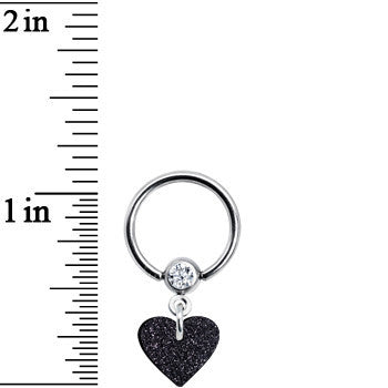 14G 1/2 Clear Gem Black Glitter Heart Dangle BCR Captive Ring
