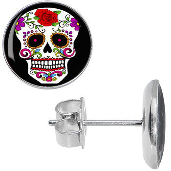 White Sugar Skull Stud Earrings