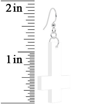 White Inverted Cross Dangle Earrings