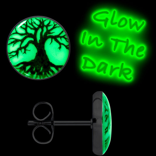 Stainless Steel Tree of Life Glow in the Dark Stud Earrings by Onyx O