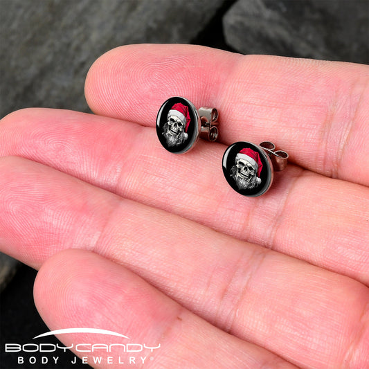 Holiday Skeleton Santa Claus Stud Earrings by Onyx O
