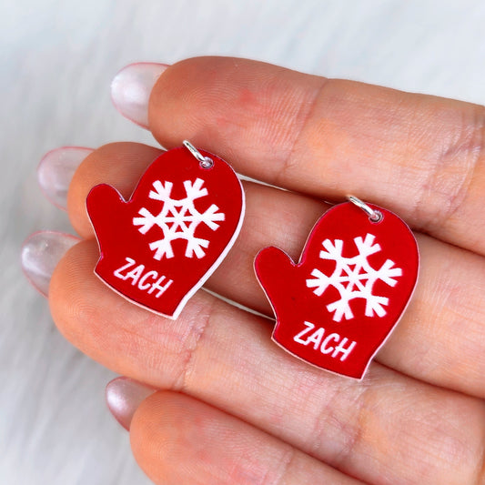 Custom Holiday Mittens Personalized Dangle Earrings